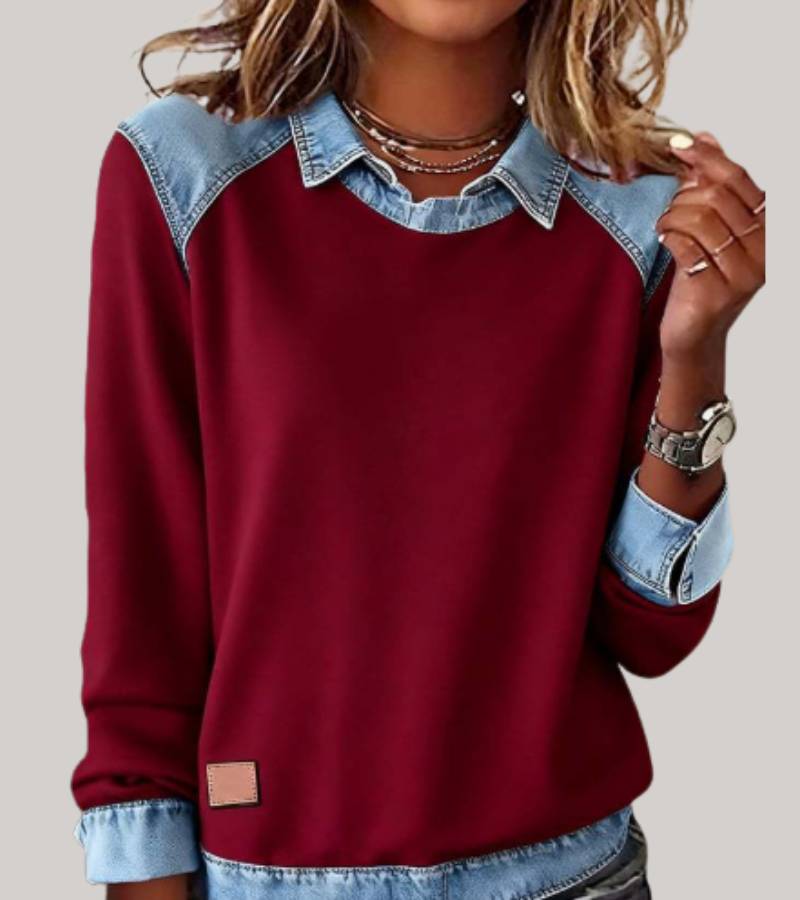 Ravit - Denim Knit Top with Long Sleeves