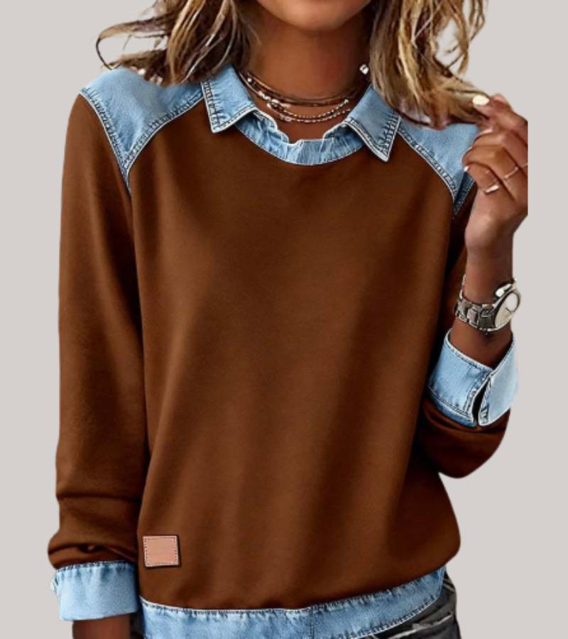 Ravit - Denim Knit Top with Long Sleeves