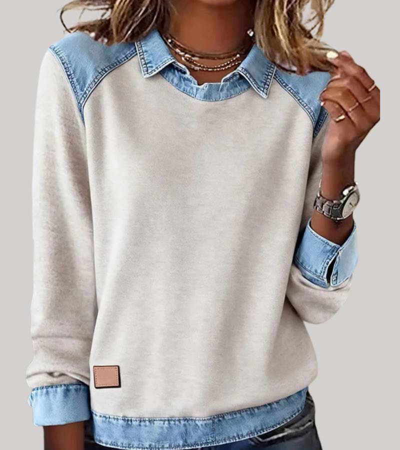 Ravit - Denim Knit Top with Long Sleeves