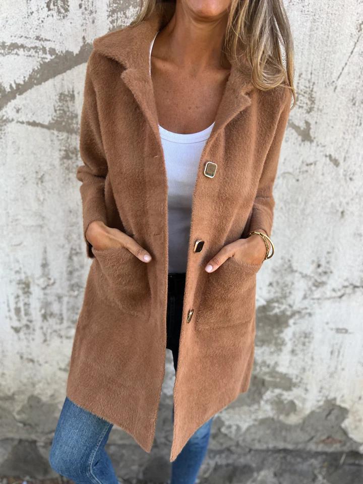 Rionna - Long Sleeve Button Coat with Pockets