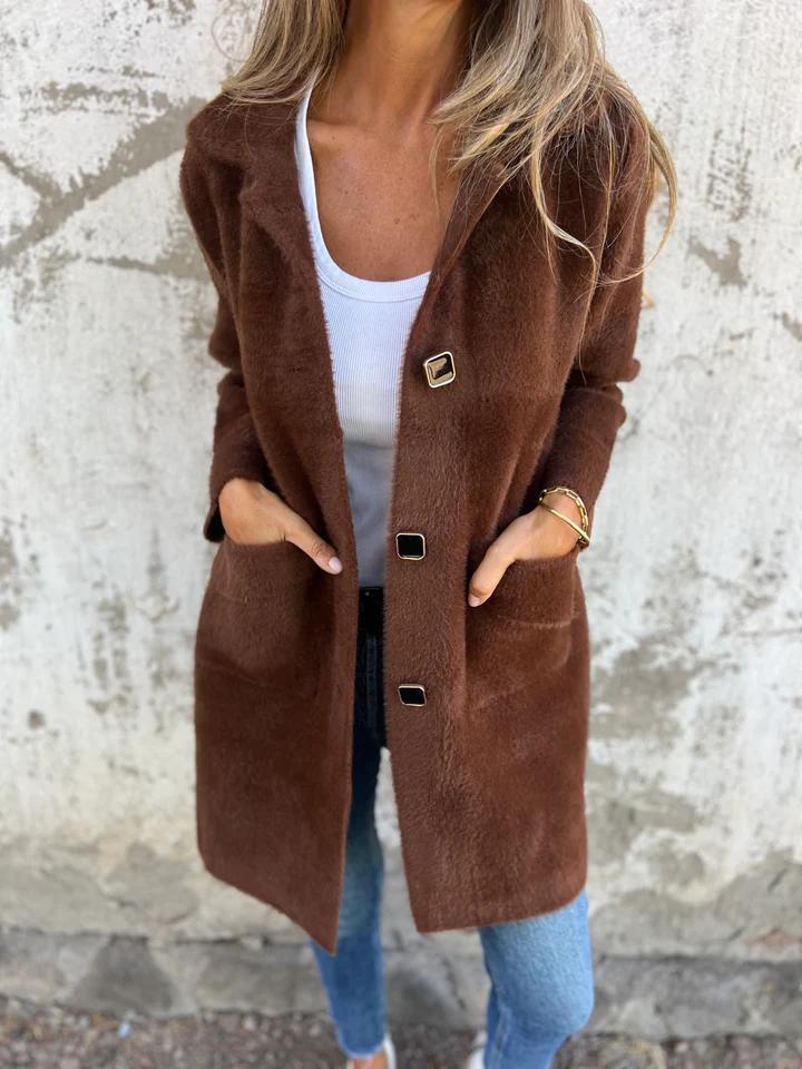 Rionna - Long Sleeve Button Coat with Pockets