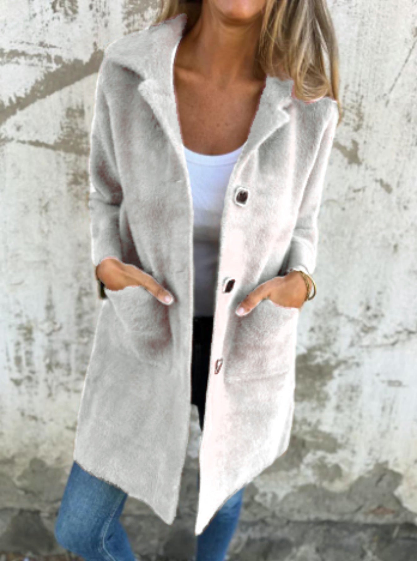 Rionna - Long Sleeve Button Coat with Pockets