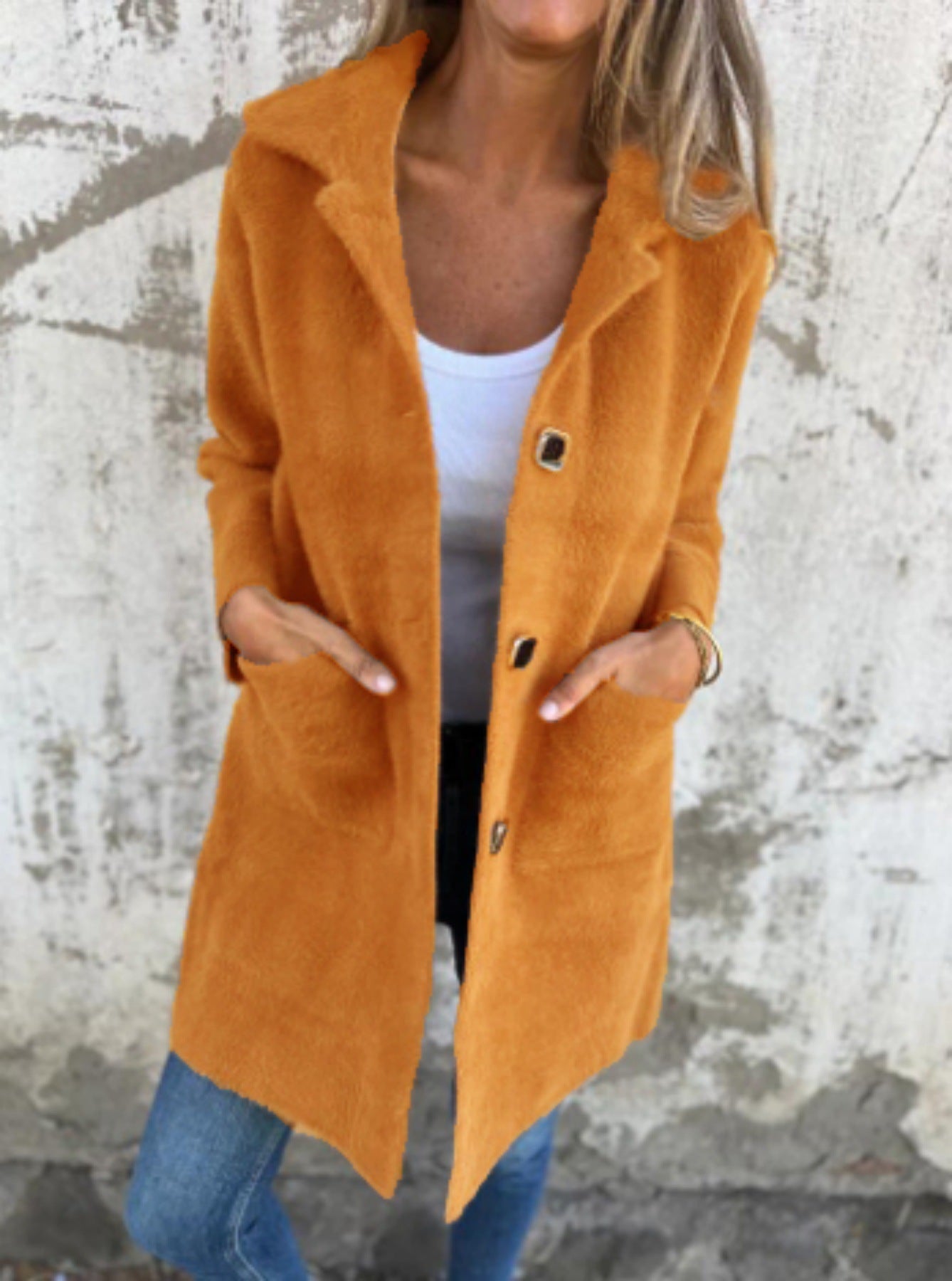 Rionna - Long Sleeve Button Coat with Pockets