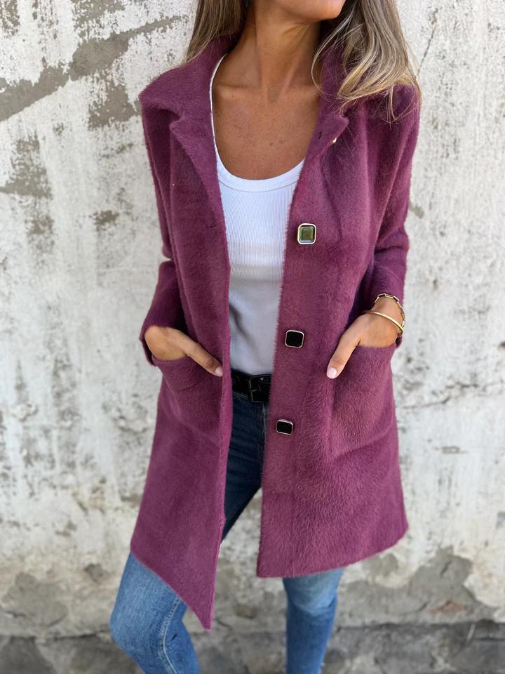 Rionna - Long Sleeve Button Coat with Pockets
