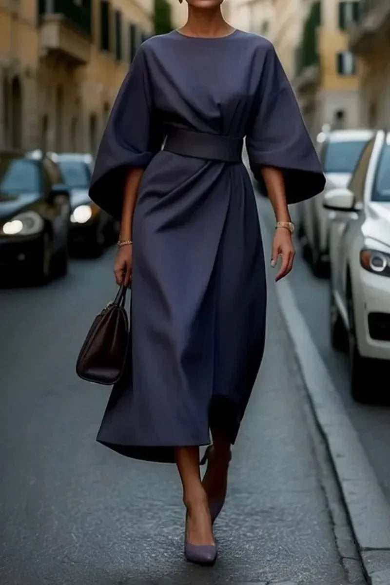 Rita - Elegant Dress with Lantern Sleeves and Belt