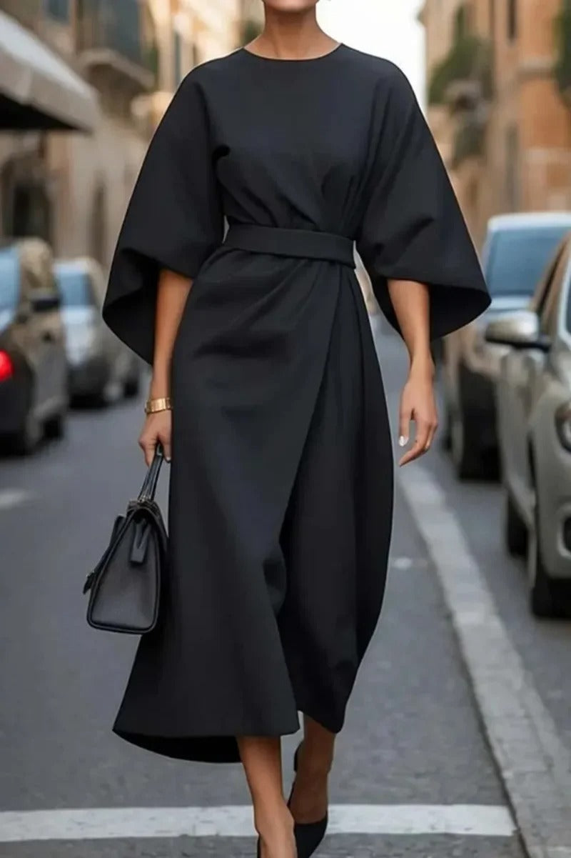 Rita - Elegant Dress with Lantern Sleeves and Belt