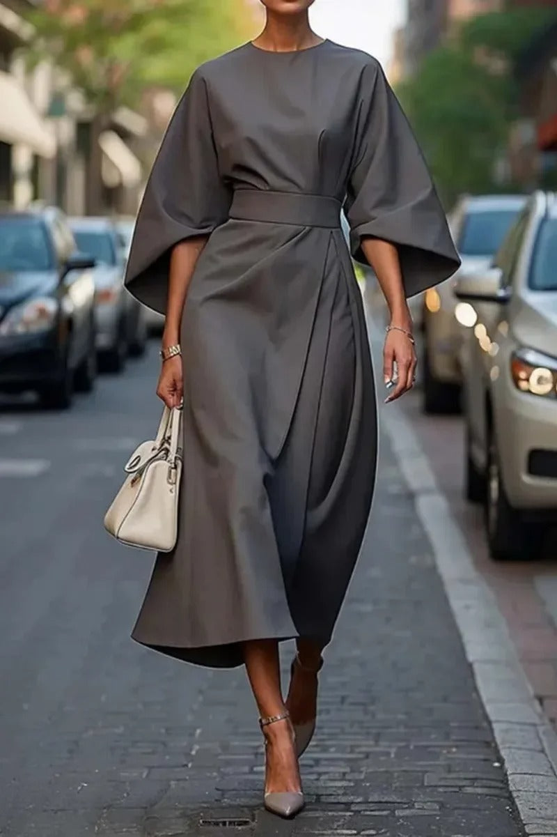 Rita - Elegant Dress with Lantern Sleeves and Belt
