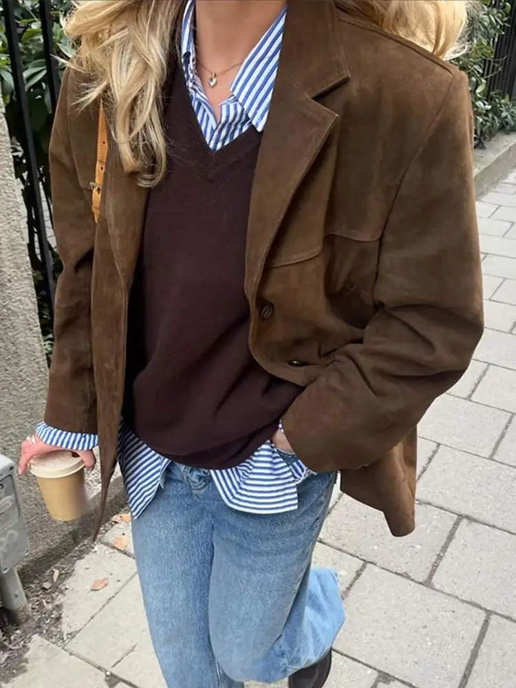 Ronia – Oversized Suede Jacket with Buttons