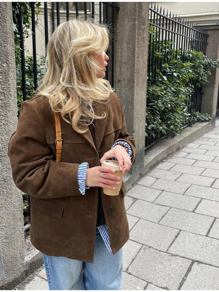 Ronia – Oversized Suede Jacket with Buttons