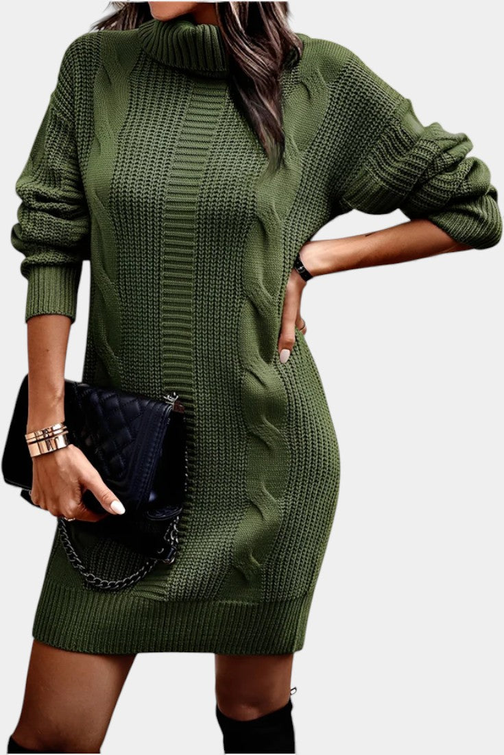 Ruchamit - Solid Color Knit Dress with Turtleneck