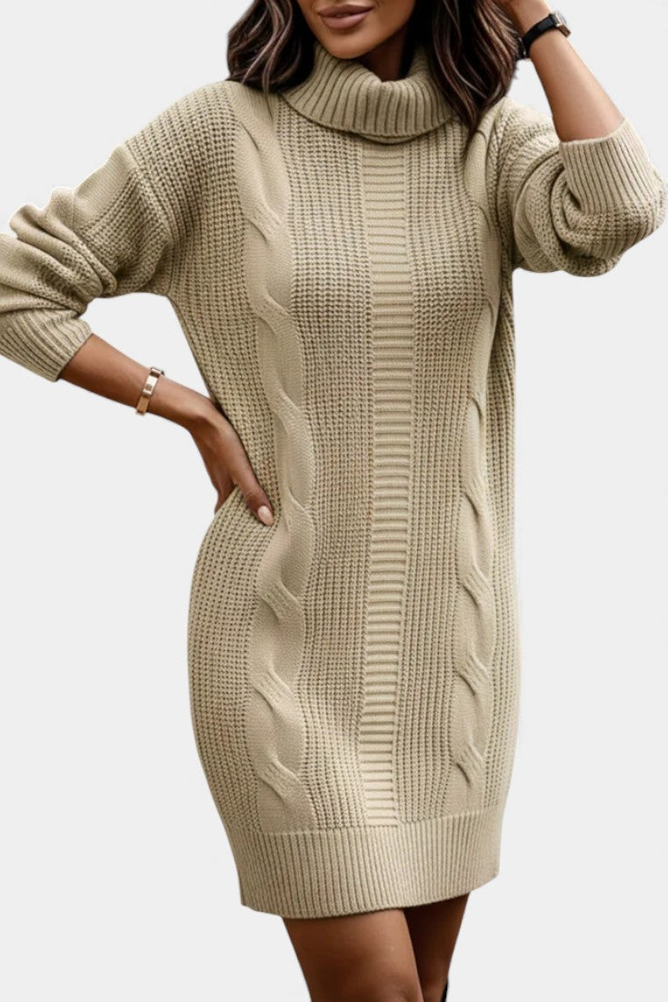 Ruchamit - Solid Color Knit Dress with Turtleneck