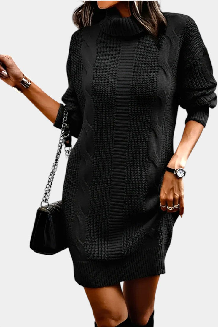 Ruchamit - Solid Color Knit Dress with Turtleneck