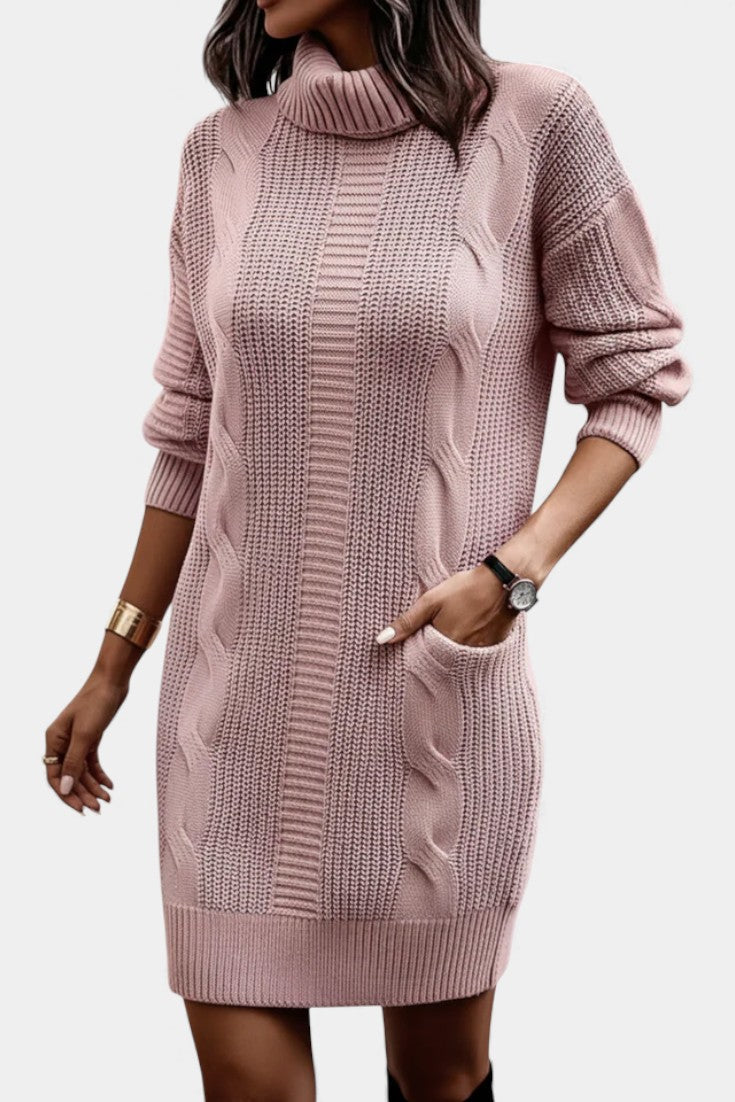Ruchamit - Solid Color Knit Dress with Turtleneck