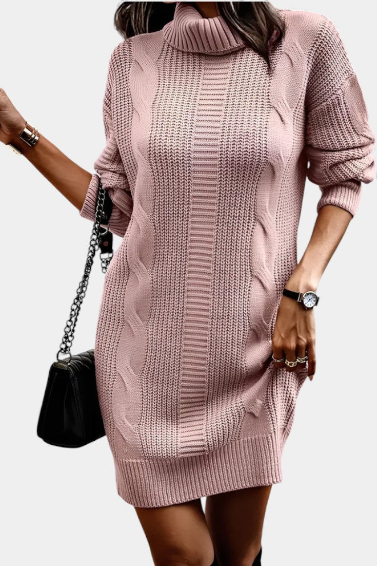 Ruchamit - Solid Color Knit Dress with Turtleneck
