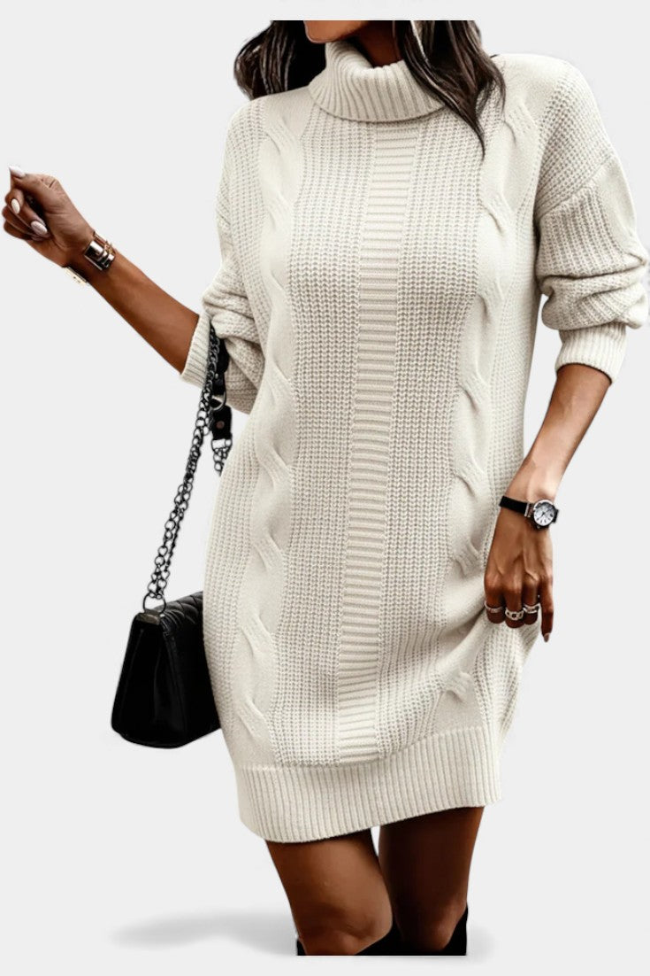 Ruchamit - Solid Color Knit Dress with Turtleneck