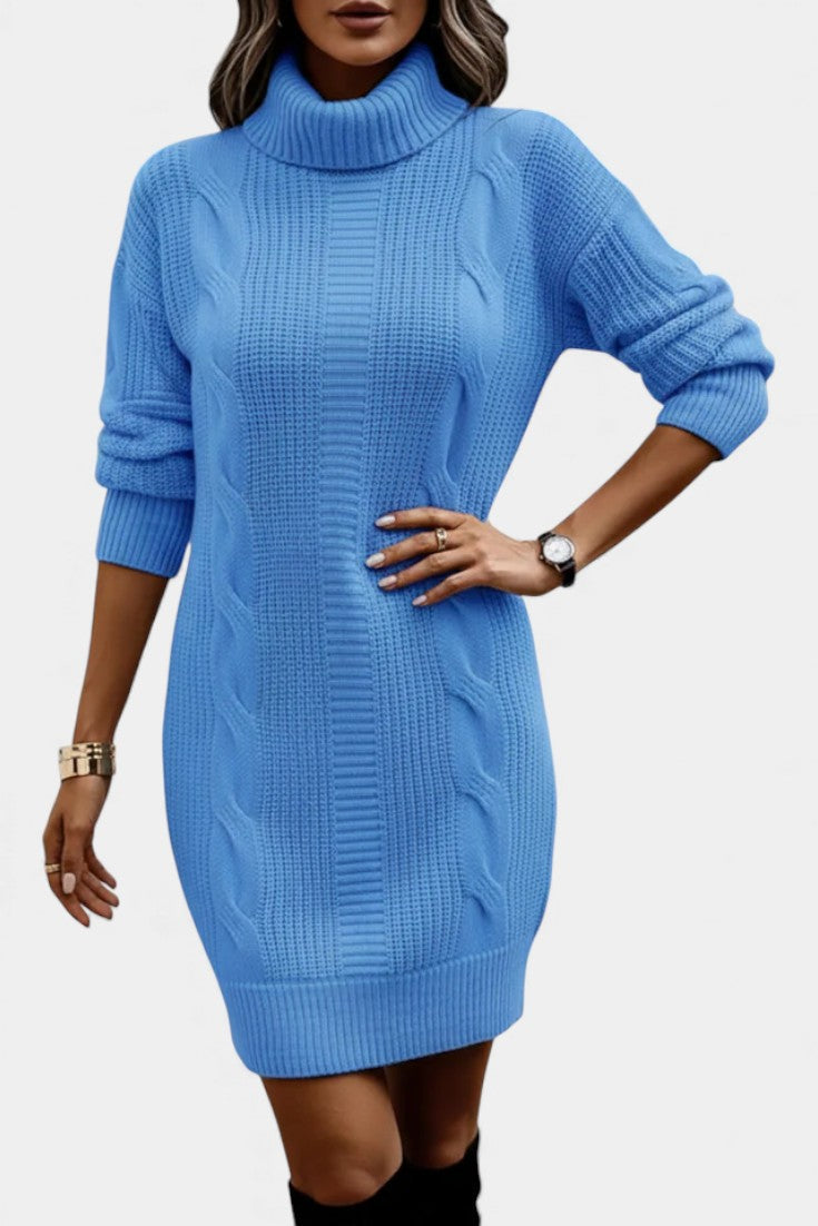 Ruchamit - Solid Color Knit Dress with Turtleneck