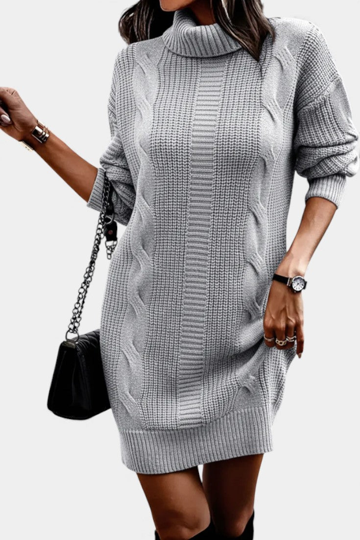 Ruchamit - Solid Color Knit Dress with Turtleneck