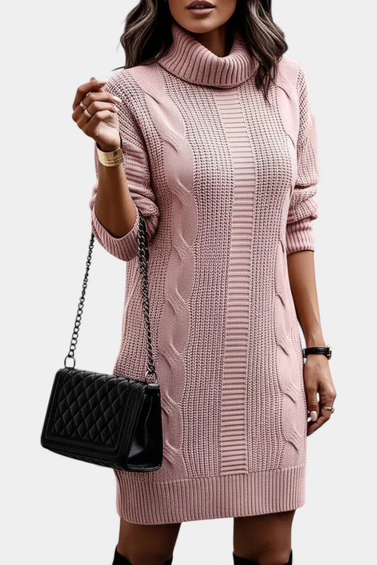 Ruchamit - Solid Color Knit Dress with Turtleneck