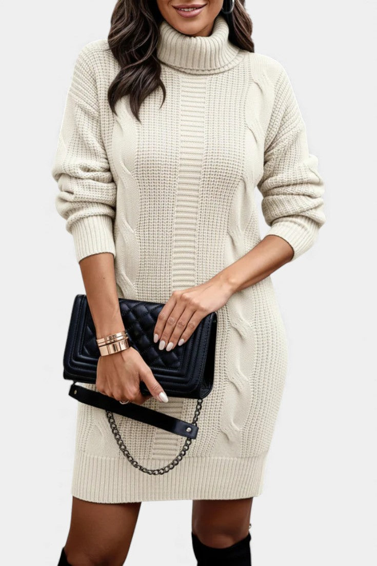 Ruchamit - Solid Color Knit Dress with Turtleneck