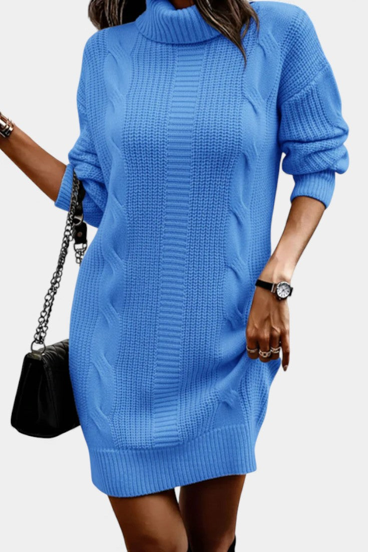 Ruchamit - Solid Color Knit Dress with Turtleneck