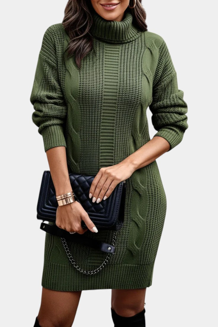 Ruchamit - Solid Color Knit Dress with Turtleneck