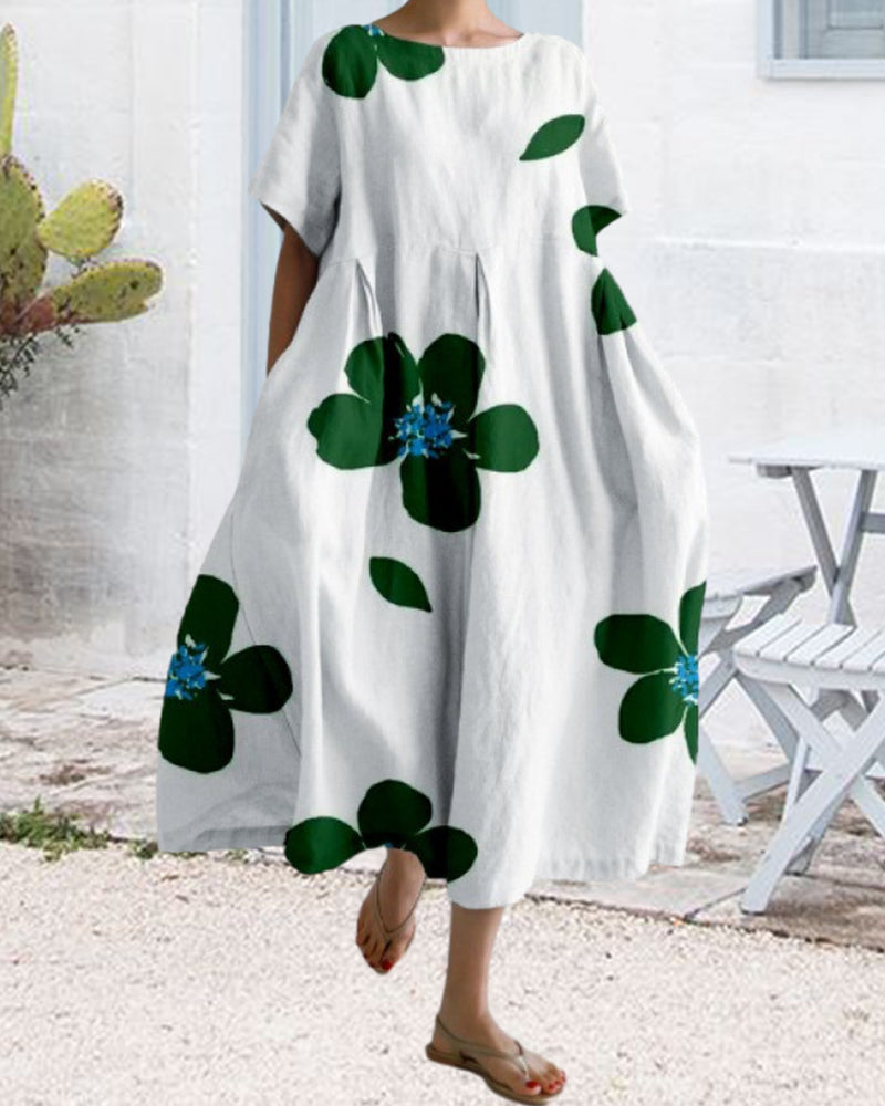 Ruzana - Loose Printed Dress with Short Sleeves