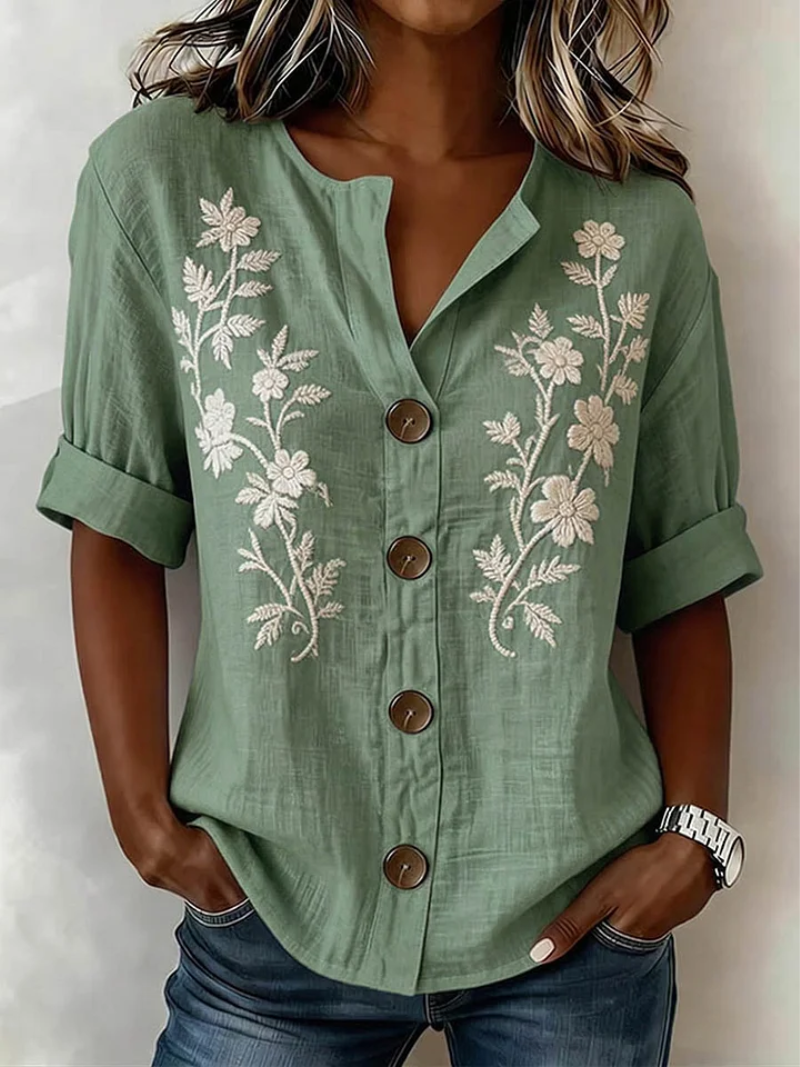 Saleena – Elegant Top with Floral Embroidery