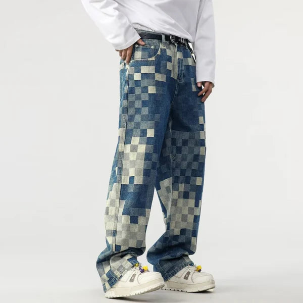 Sampson – Wide Jeans Pants with Pixelated Pattern