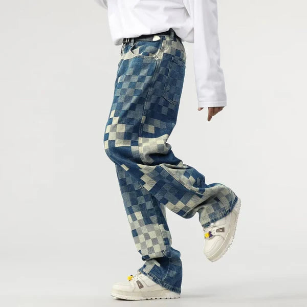 Sampson – Wide Jeans Pants with Pixelated Pattern