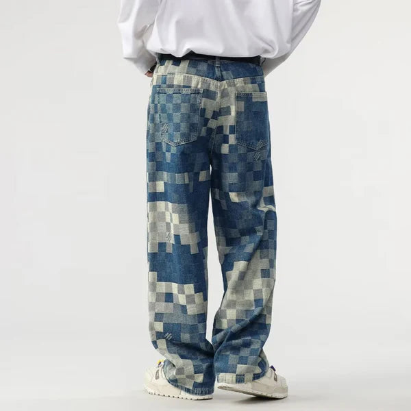 Sampson – Wide Jeans Pants with Pixelated Pattern