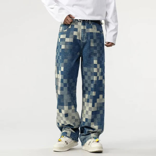 Sampson – Wide Jeans Pants with Pixelated Pattern