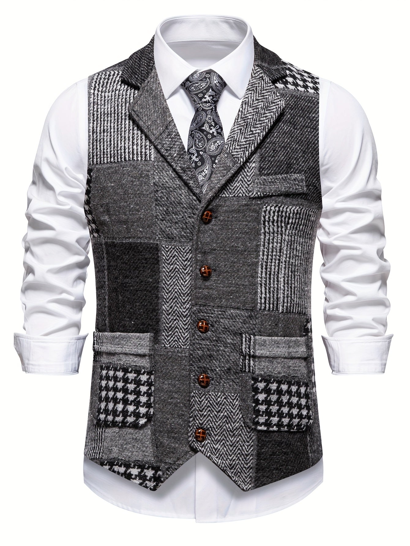 Saverse – Flickwerk Waistcoat Made of Tweed with Herringbone Pattern