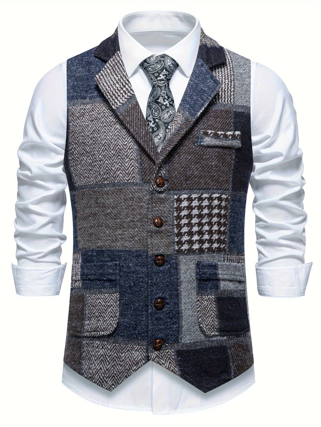 Saverse – Flickwerk Waistcoat Made of Tweed with Herringbone Pattern
