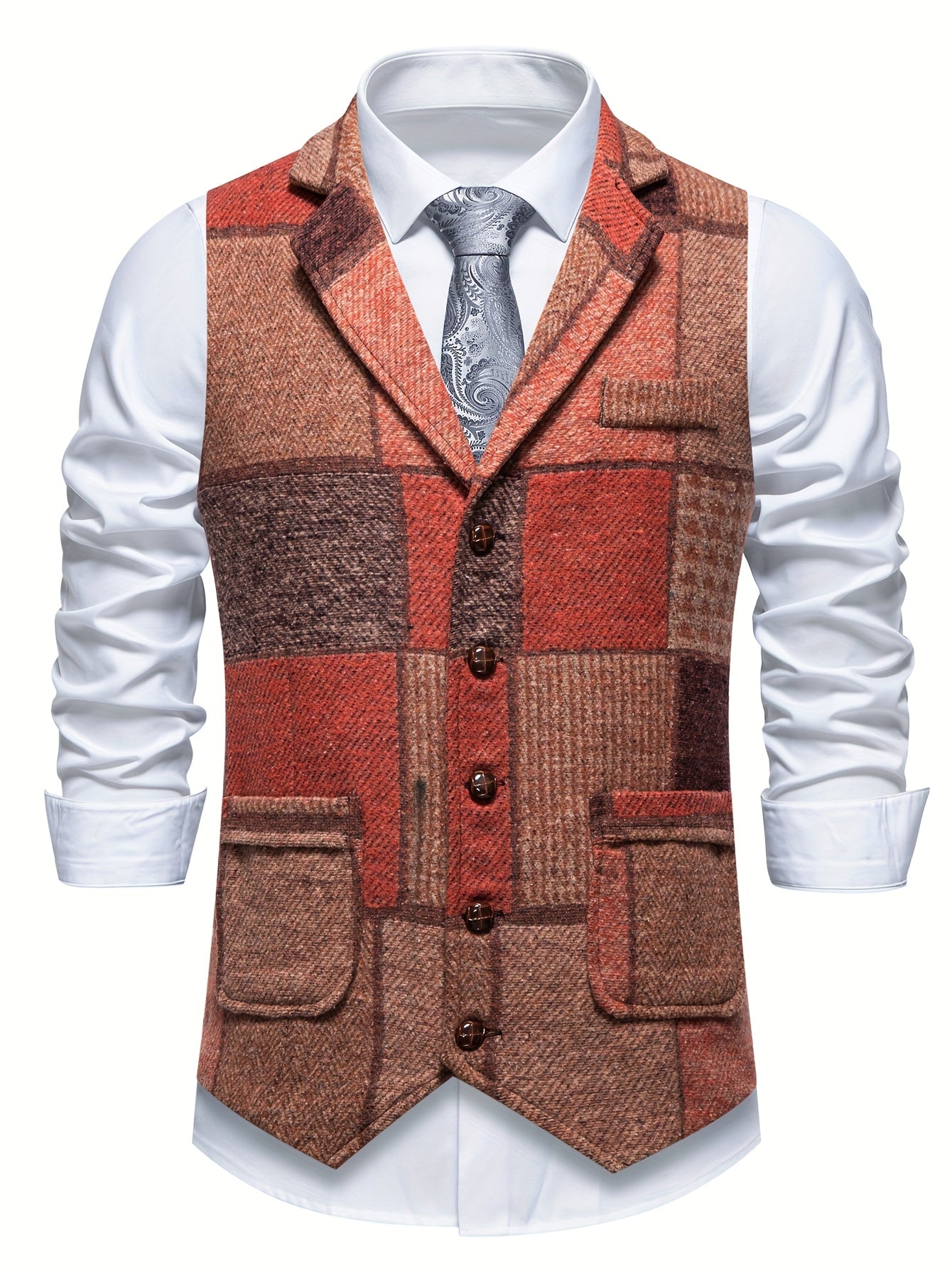 Saverse – Flickwerk Waistcoat Made of Tweed with Herringbone Pattern