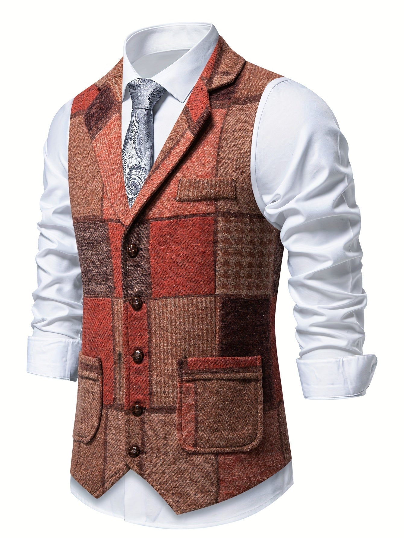 Saverse – Flickwerk Waistcoat Made of Tweed with Herringbone Pattern