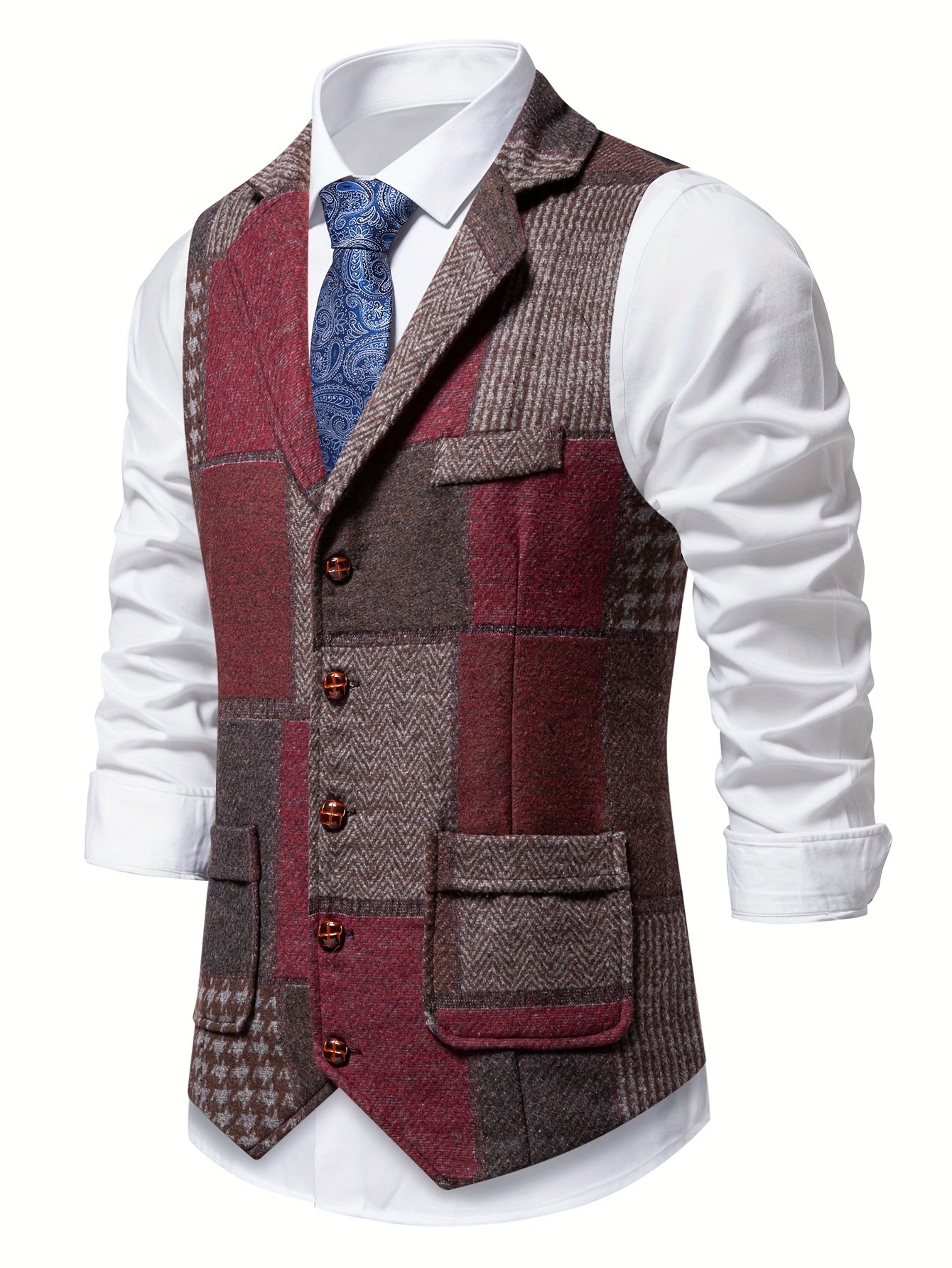 Saverse – Flickwerk Waistcoat Made of Tweed with Herringbone Pattern