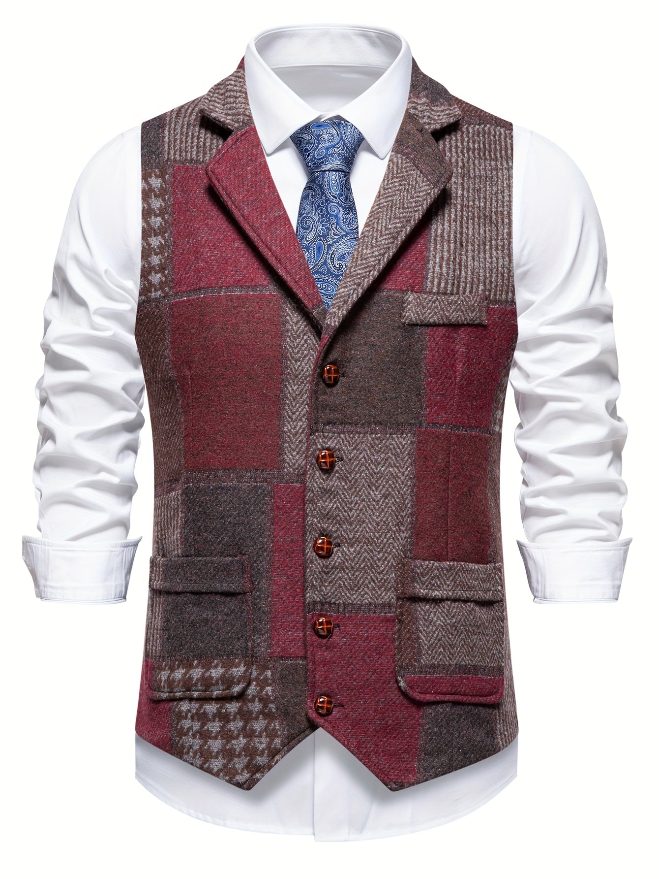 Saverse – Flickwerk Waistcoat Made of Tweed with Herringbone Pattern