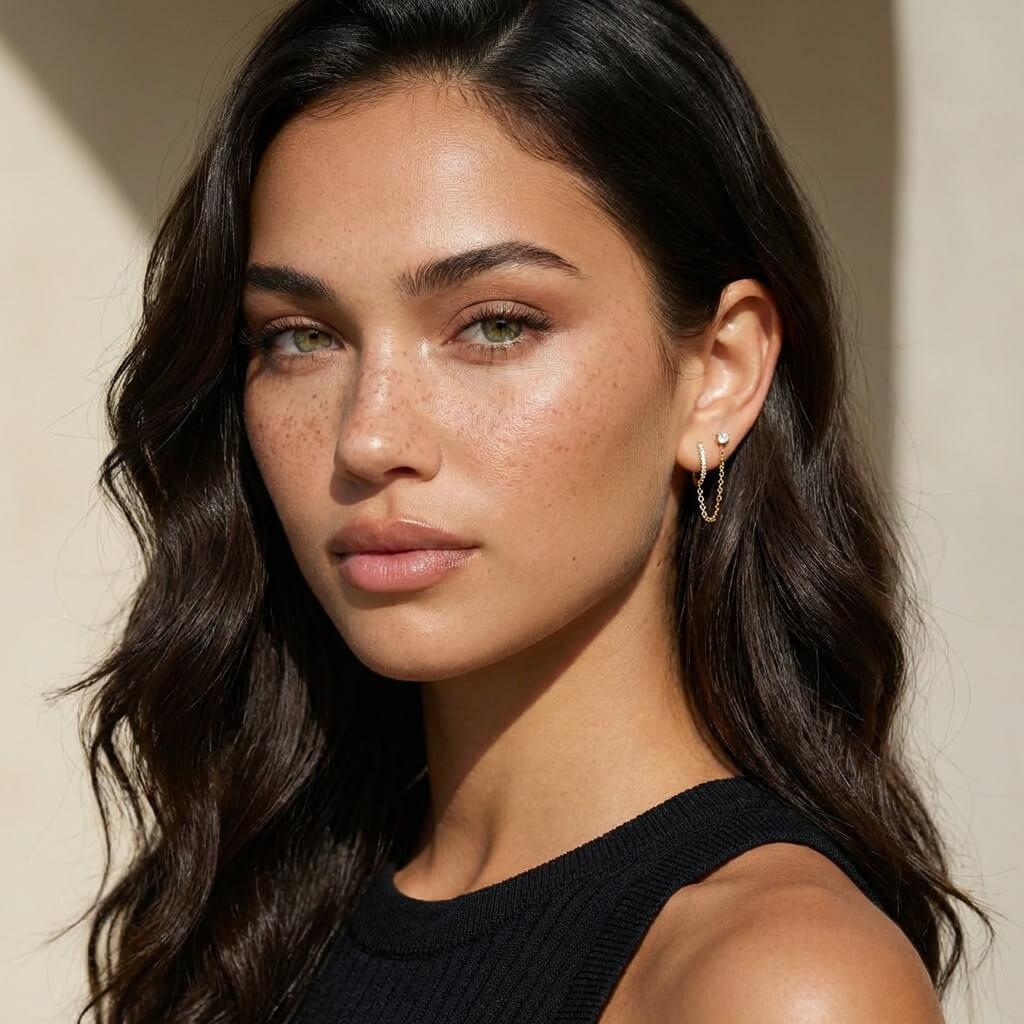 Selene CZ Chain Huggie Hoop Earrings