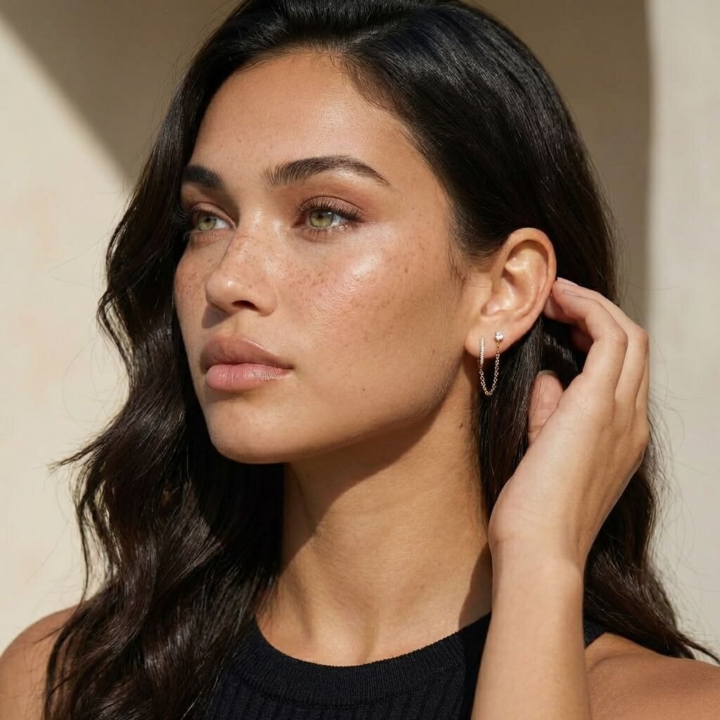 Selene CZ Chain Huggie Hoop Earrings