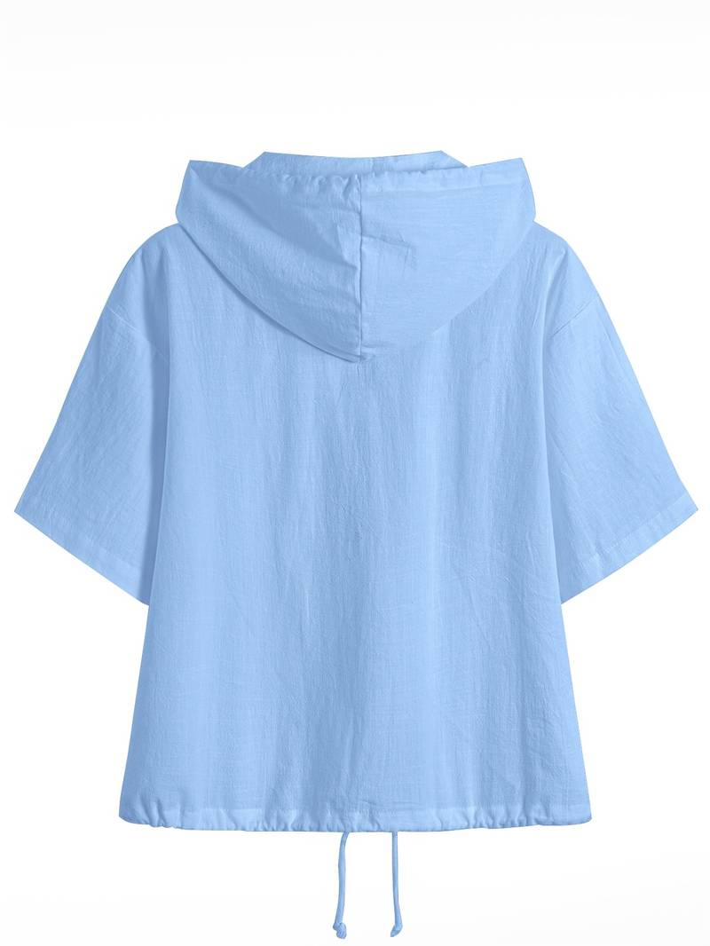 Senushi - Loose-Fitting Zip-Up Hoodie with Short Sleeves