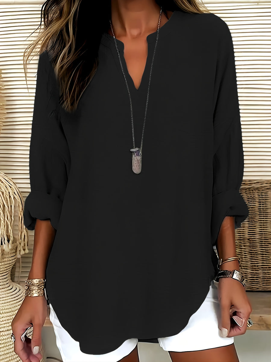 Shawna - Blouse with V-Neck and Long Sleeves