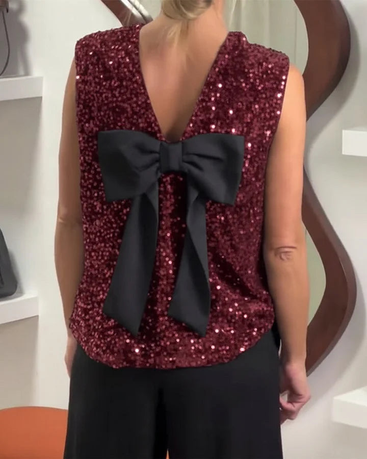 Shinobu – Stylish Tank Top with Bow and Sequins