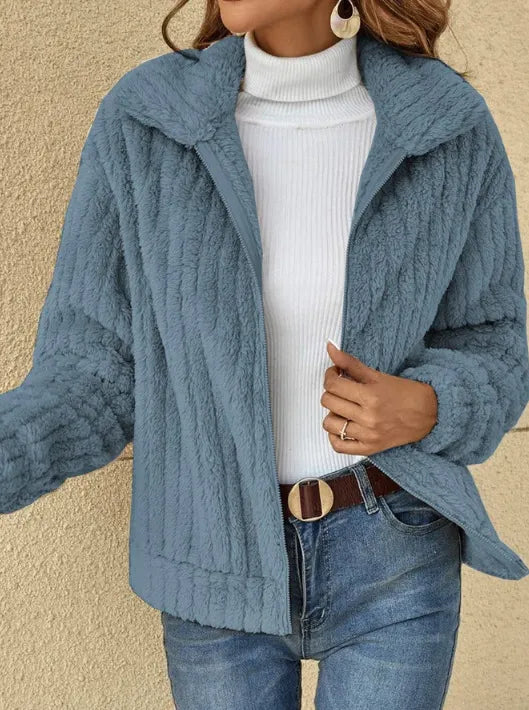 Short Jacket with Lapels and Zipper Winter Coat