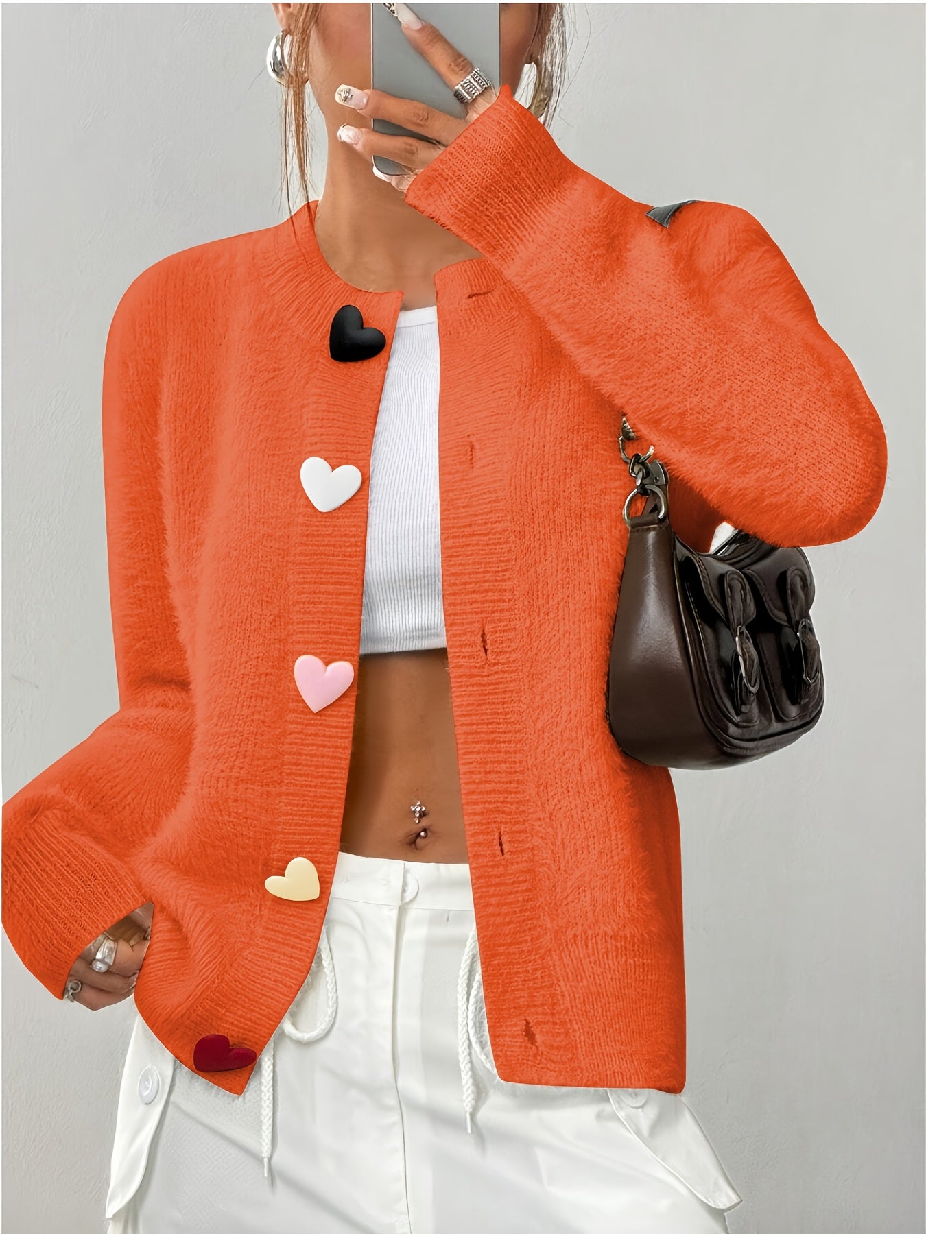 Smelissa – Long-Sleeve Knitted Cardigan with Heart Buttons