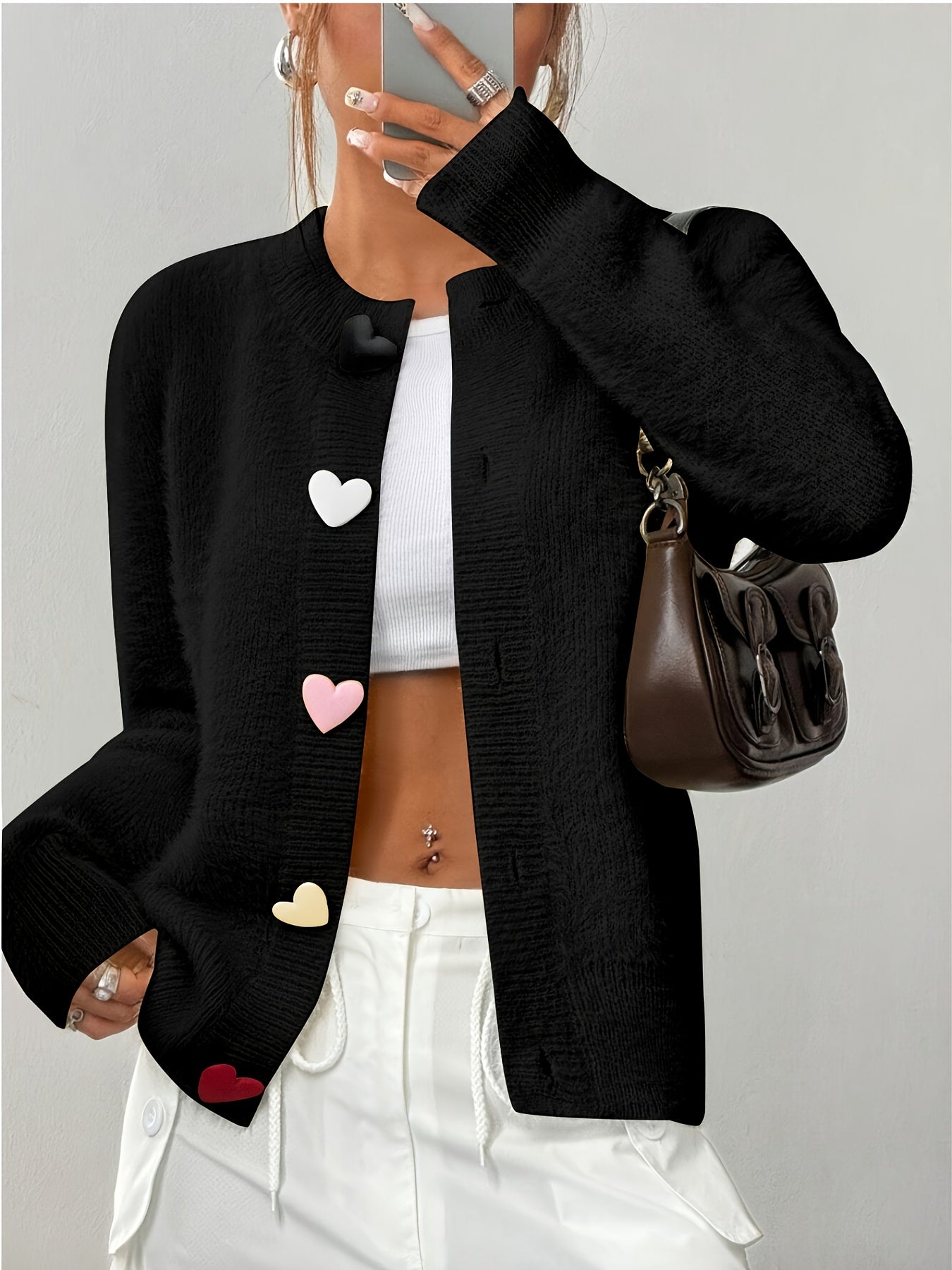 Smelissa – Long-Sleeve Knitted Cardigan with Heart Buttons