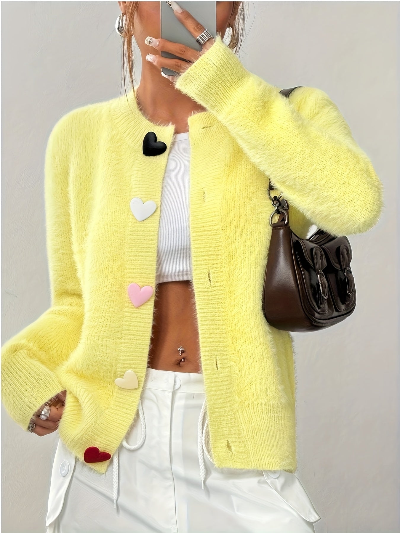 Smelissa – Long-Sleeve Knitted Cardigan with Heart Buttons