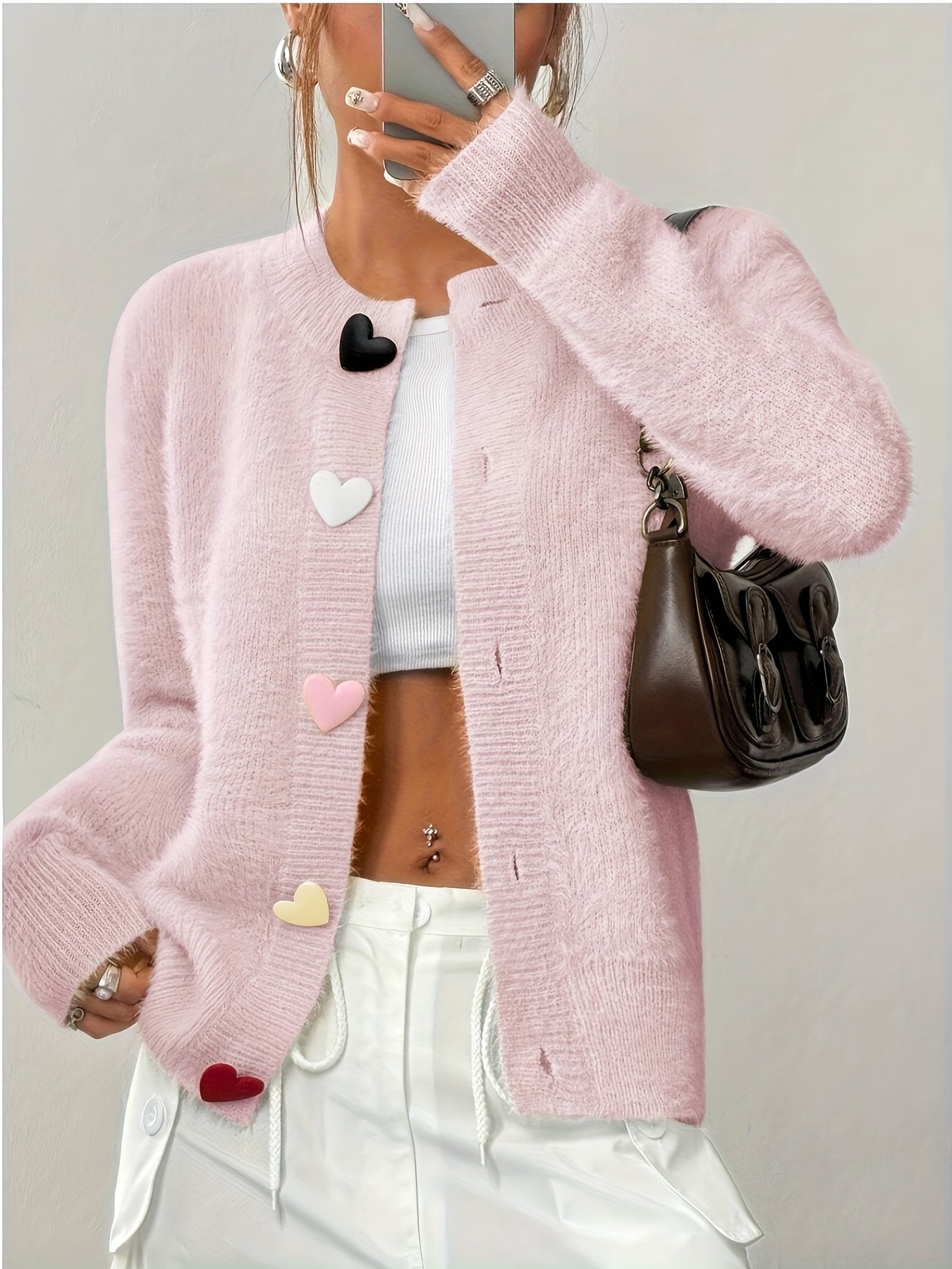 Smelissa – Long-Sleeve Knitted Cardigan with Heart Buttons
