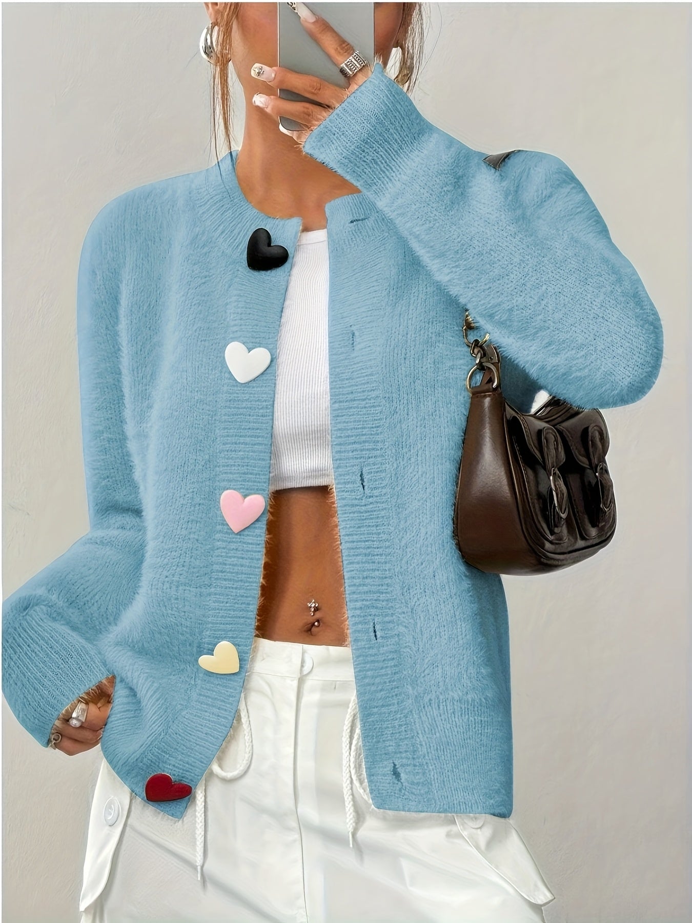 Smelissa – Long-Sleeve Knitted Cardigan with Heart Buttons