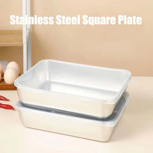 Square Plate made of Stainless Steel (With Lid)
