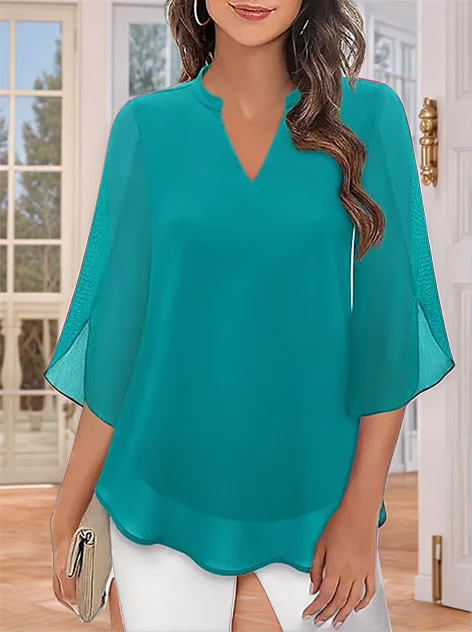 Styliani – Chiffon Blouse with V-Neck